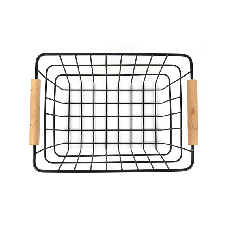 রান্নাঘর এবং প্যান্ট্রির জন্য কাঠের হাতল সহ তারের স্টোরেজ ঝুড়ি