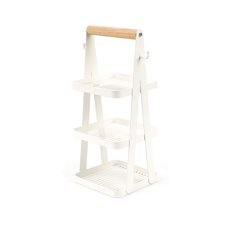 পোর্টেবল স্টোরেজ ঝুড়ি 3 স্তর কাঠের হ্যান্ডেল