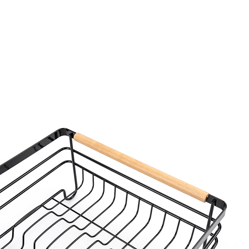 কাঠের হাতল দিয়ে মেটাল ডিশ শুকানোর রাক