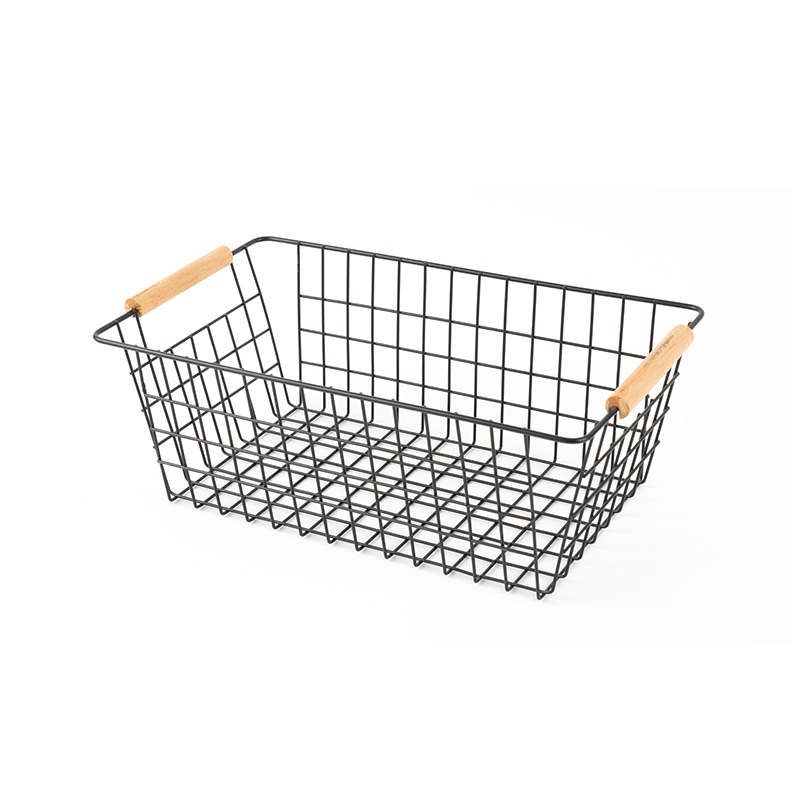 কাঠের হাতল সহ স্টোরেজ ঝুড়ি