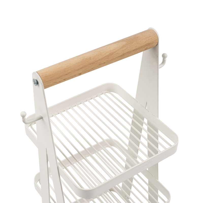 পোর্টেবল স্টোরেজ ঝুড়ি 3 স্তর কাঠের হ্যান্ডেল