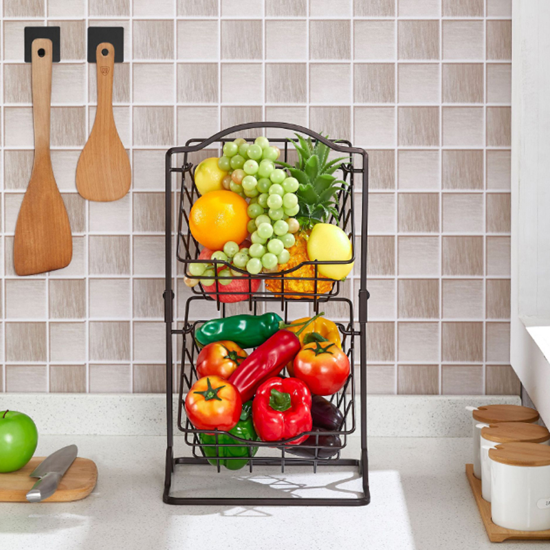 রান্নাঘরের কাউন্টারের জন্য 2-টায়ার মেটাল ফ্রুট বাস্কেট