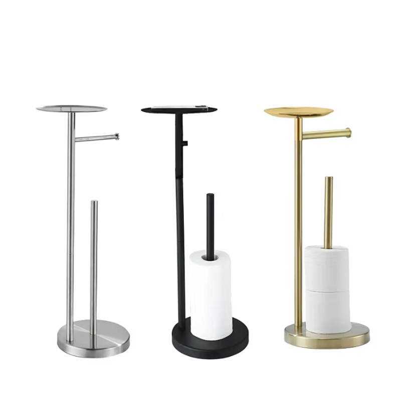স্টোরেজ শেল্ফ সহ ফ্রিস্ট্যান্ডিং টয়লেট পেপার হোল্ডার